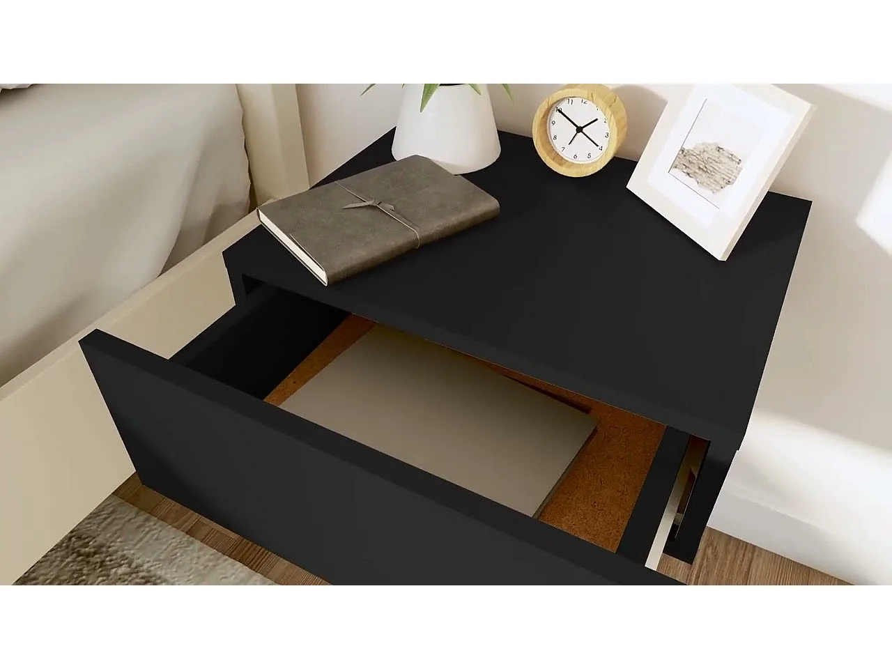 Mesa de cabeceira suspensa 40x30x15 cm derivados madeira preto