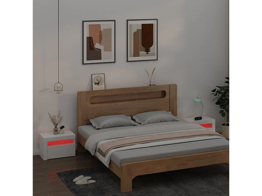 Comodini 2 pz con LED Bianchi 60x35x40 cm