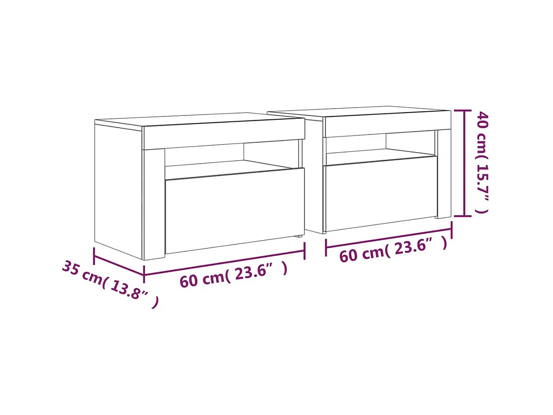 Nachtkastjes 2 st LED 60x35x40 cm wit