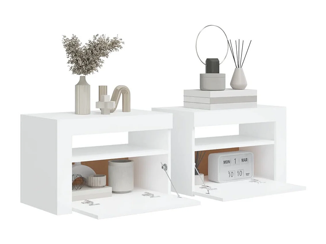 Tables de chevet 2 pcs avec LED Blanc 60x35x40 cm