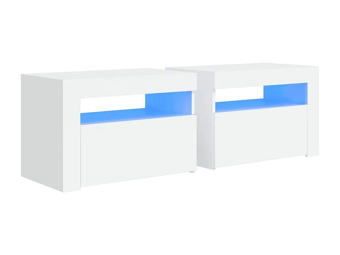Tables de chevet 2 pcs avec LED Blanc 60x35x40 cm