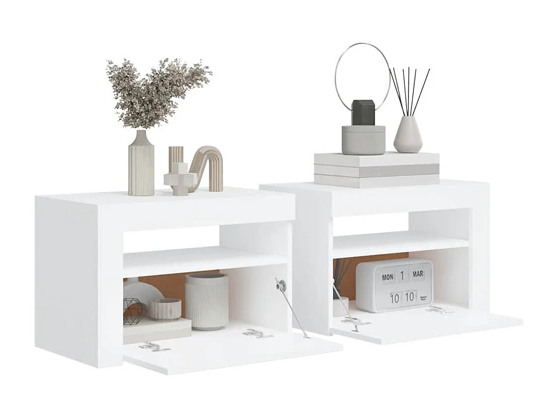 Tables de chevet 2 pcs avec LED Blanc 60x35x40 cm