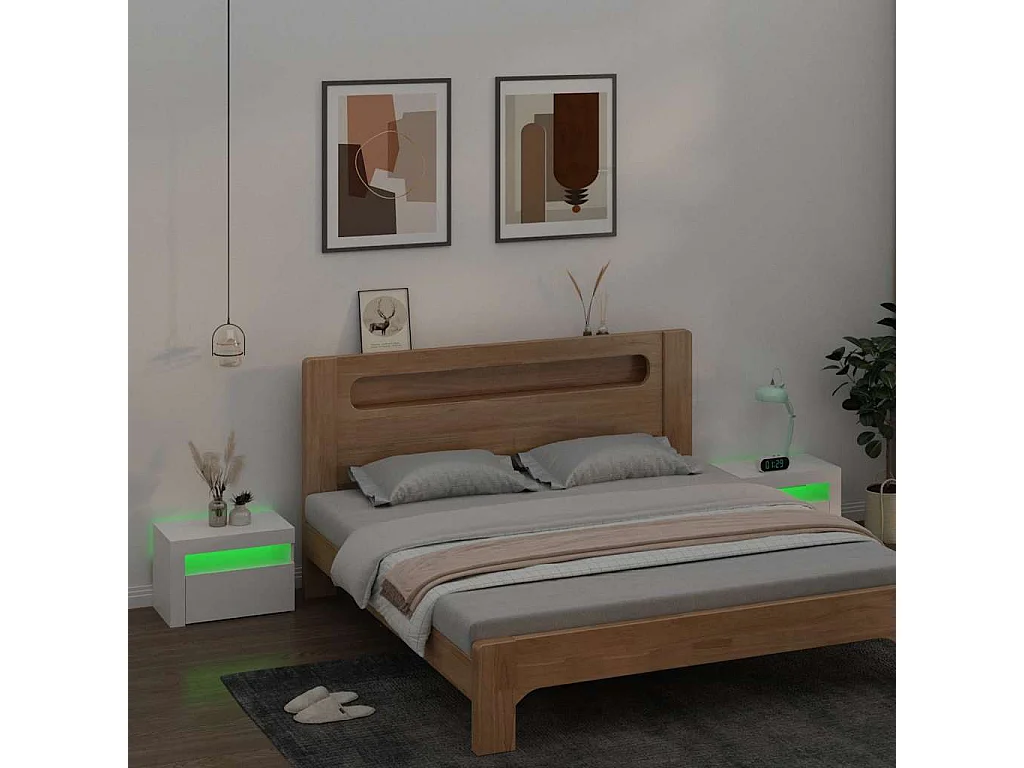 Tables de chevet 2 pcs avec LED Blanc 60x35x40 cm