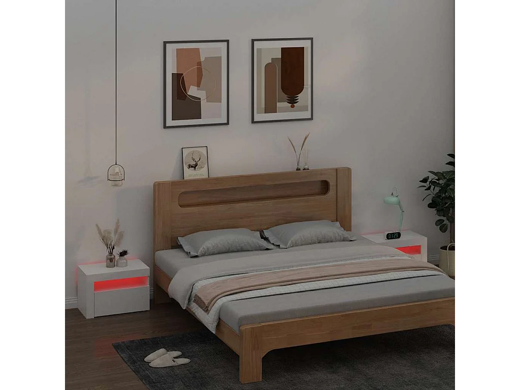 Tables de chevet 2 pcs avec LED Blanc 60x35x40 cm