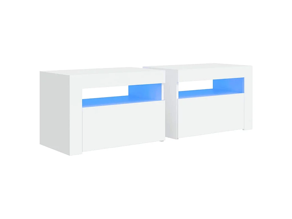 Tables de chevet 2 pcs avec LED Blanc 60x35x40 cm