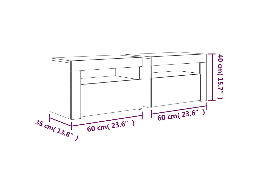 Tables de chevet 2 pcs avec LED Blanc 60x35x40 cm