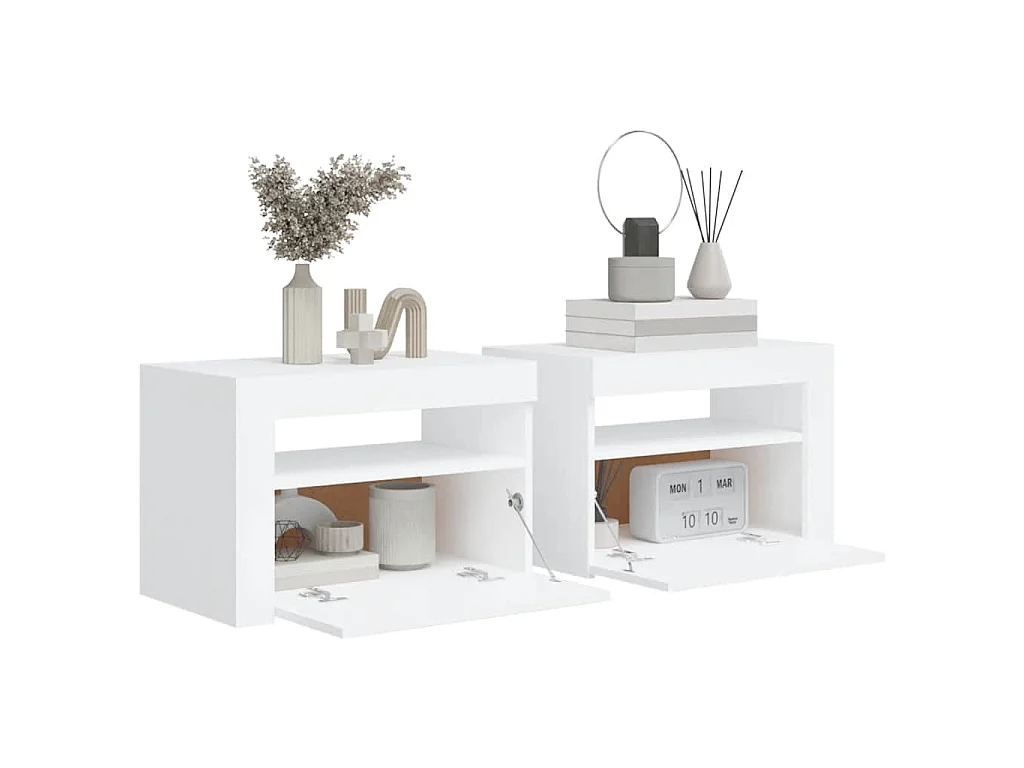 Tables de chevet 2 pcs avec LED Blanc 60x35x40 cm
