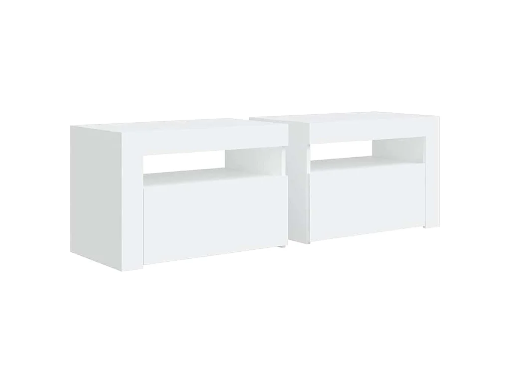 Tables de chevet 2 pcs avec LED Blanc 60x35x40 cm