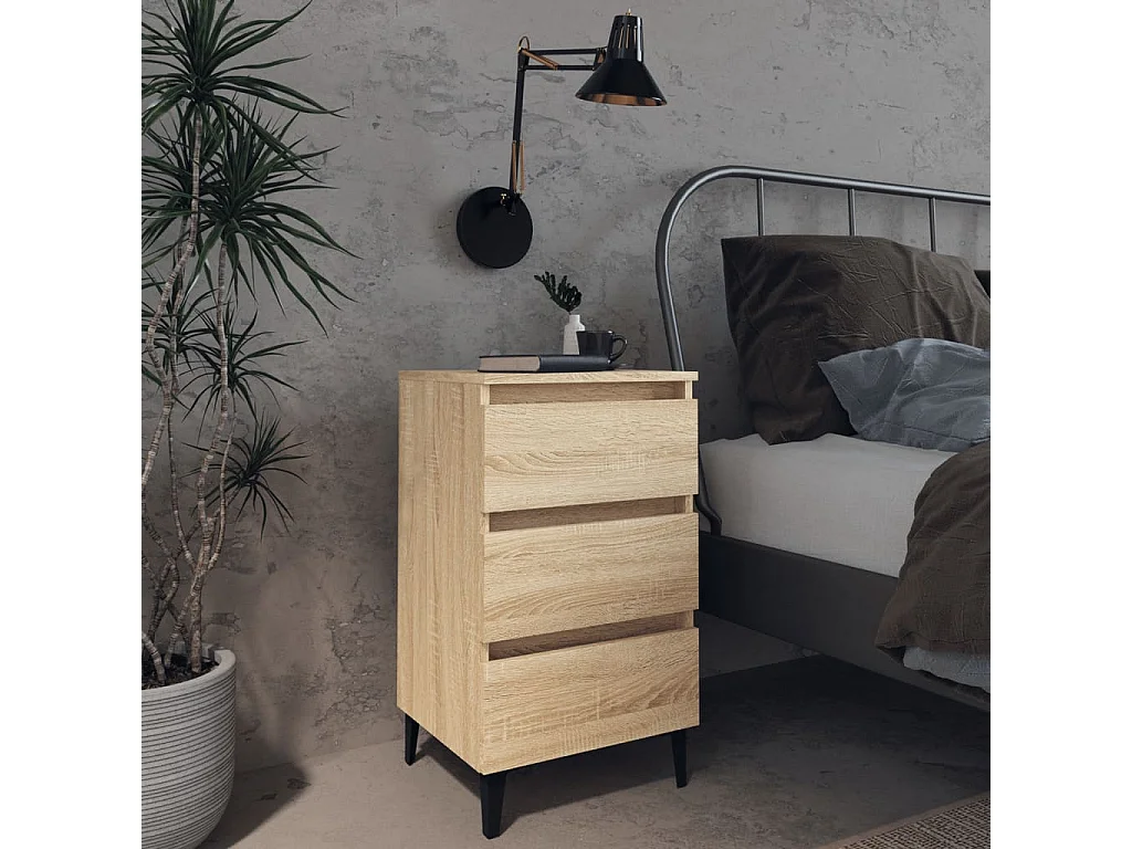 Comodino con Gambe in Metallo Rovere Sonoma 40x35x69 cm