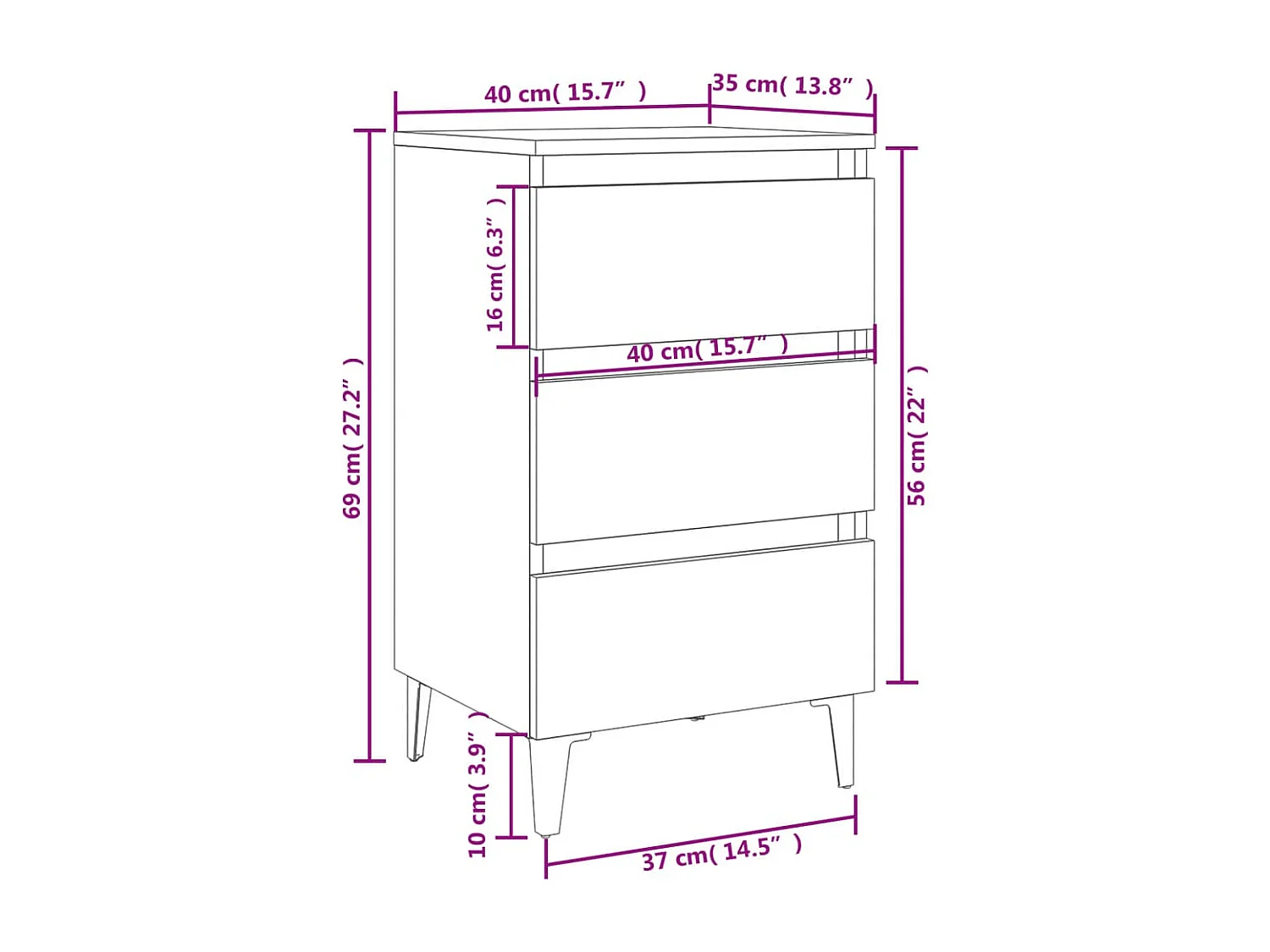 Comodino con Gambe in Metallo Rovere Sonoma 40x35x69 cm