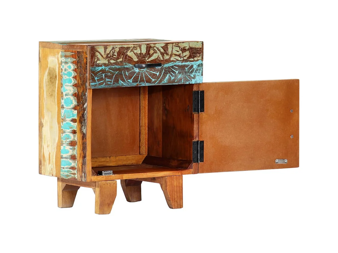 Nachttisch Handgeschnitzt 40x30x50 cm Altholz Massiv