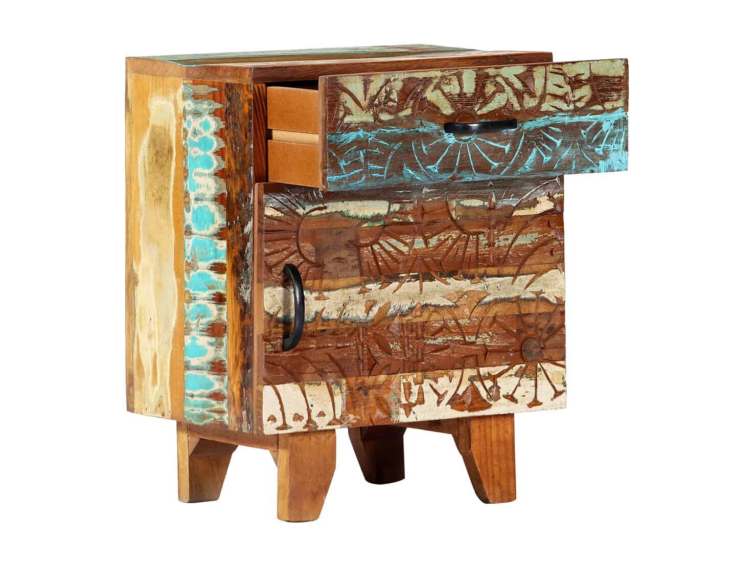 Mesa cabeceira esculpida à mão 40x30x50 cm madeira recuperada