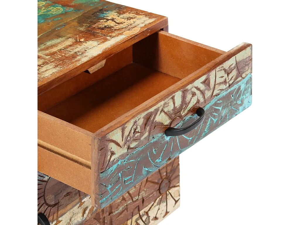 Mesa cabeceira esculpida à mão 40x30x50 cm madeira recuperada