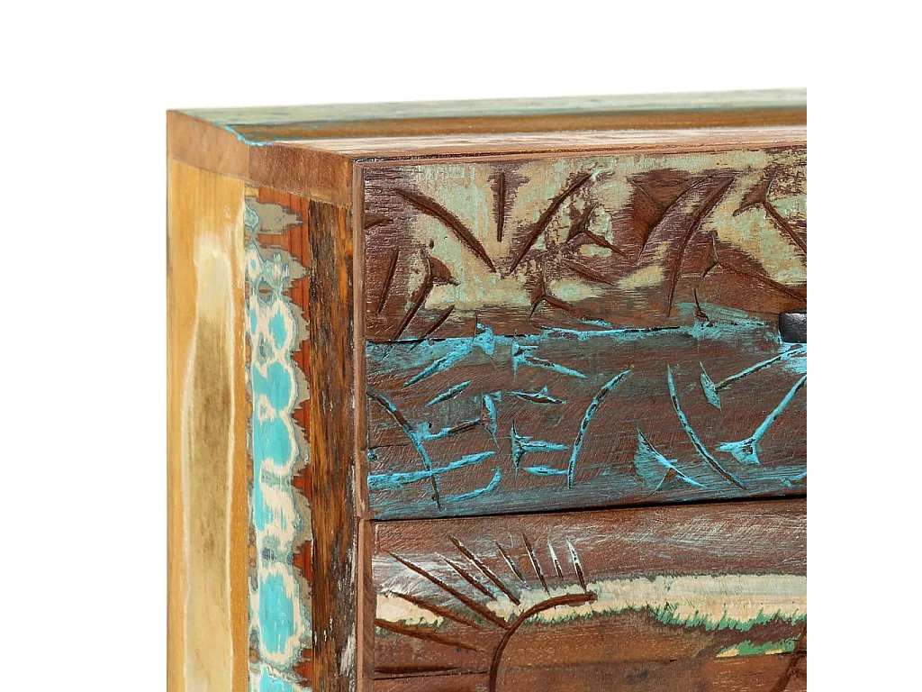 Mesa cabeceira esculpida à mão 40x30x50 cm madeira recuperada