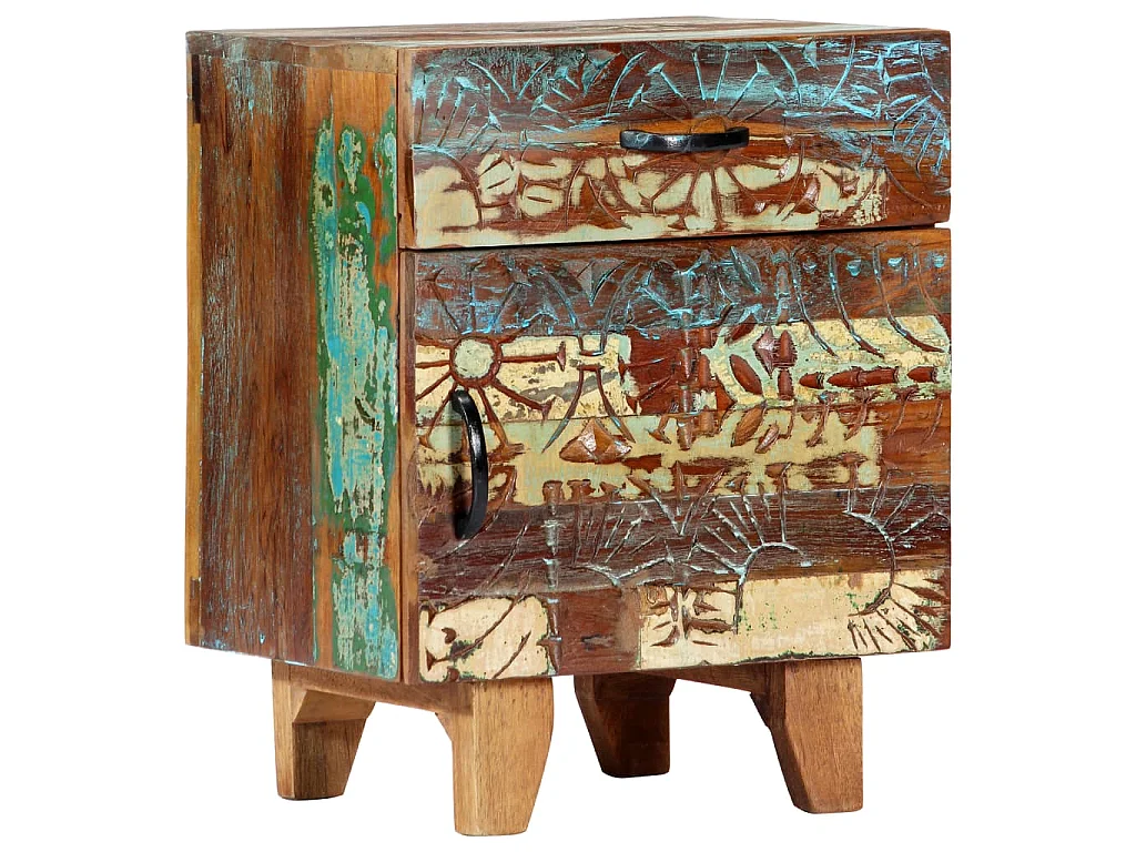 Nachtkastje handgesneden 40x30x50 cm massief gerecycled hout