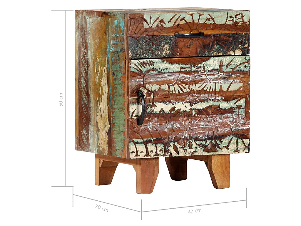 Nachtkastje handgesneden 40x30x50 cm massief gerecycled hout