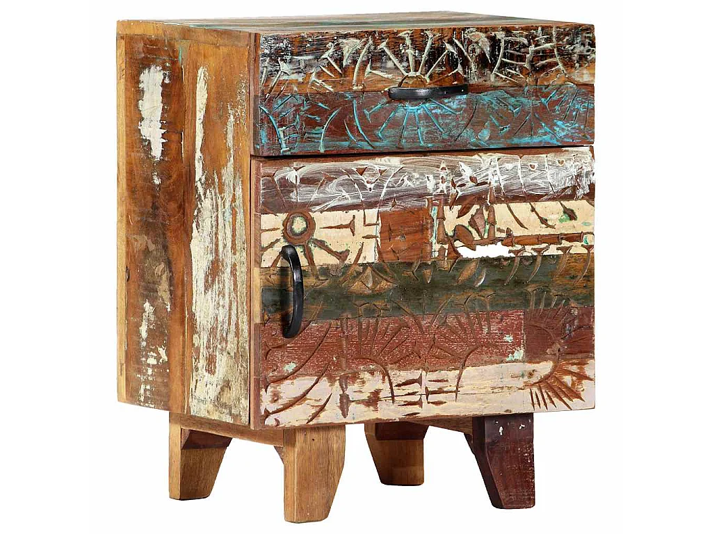 Table de chevet sculptée à la main 40x30x50cm Bois récupération