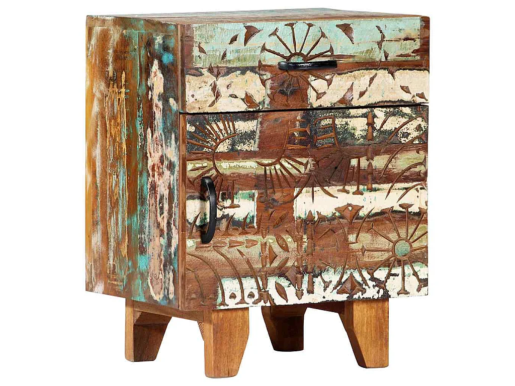 Table de chevet sculptée à la main 40x30x50cm Bois récupération