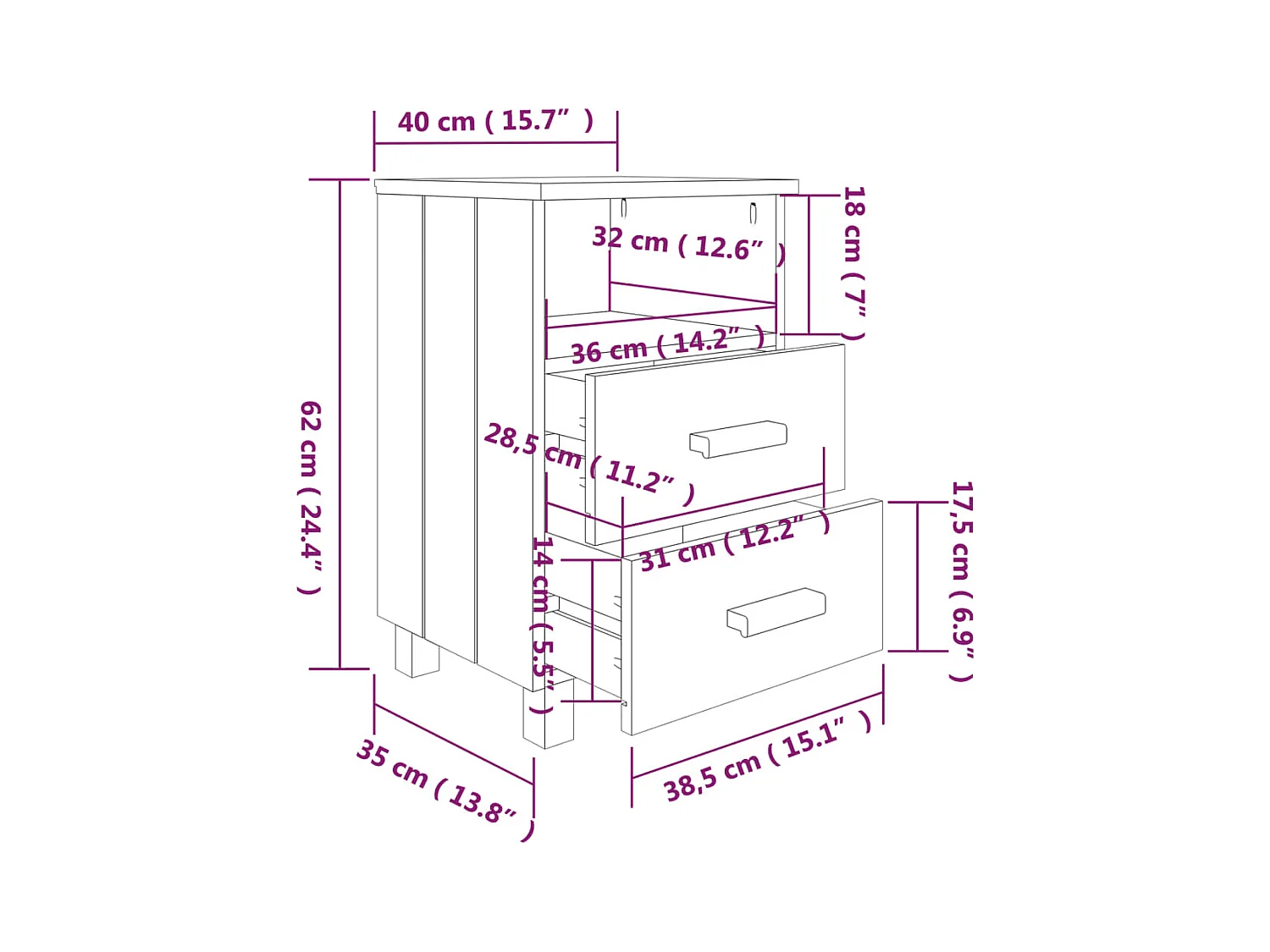 Comodini HAMAR 2 pz Grigio Chiaro 40x35x62 cm Legno di Pino