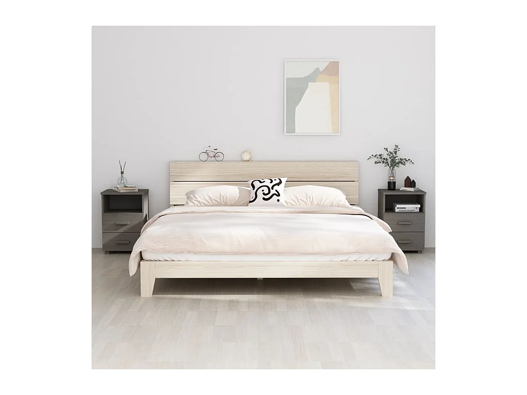 Tables de chevet HAMAR 2 pcs Gris clair 40x35x62 cm Bois massif
