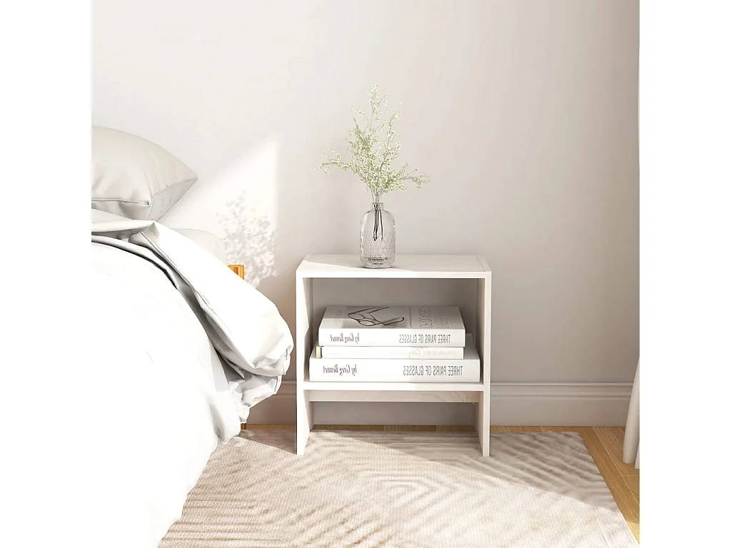 Comodino Bianco 40x30,5x40 cm in Legno Massello di Pino