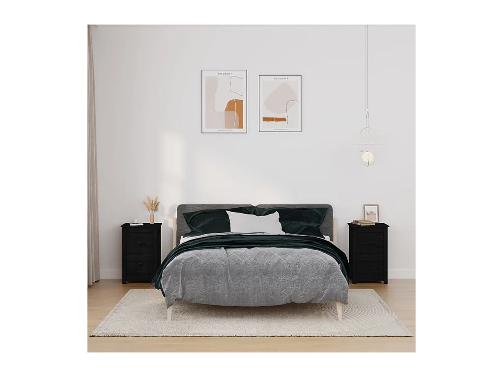 Tables de chevet 2 pcs Noir 40x35x61,5 cm Bois de pin massif