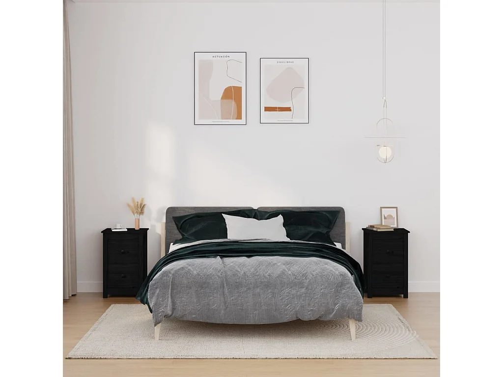 Mesas de cabeceira 2 pcs 40x35x61,5 cm pinho maciço preto