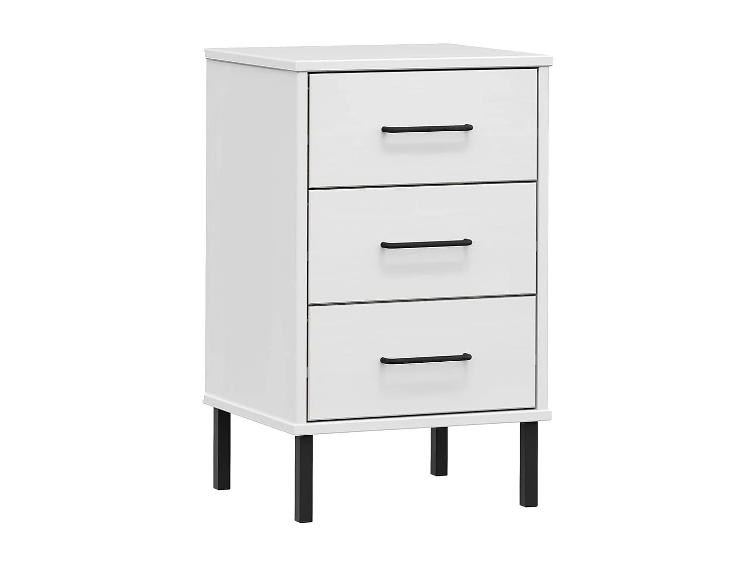 Mesa cabeceira c/ pernas de metal OSLO pinho maciço branco