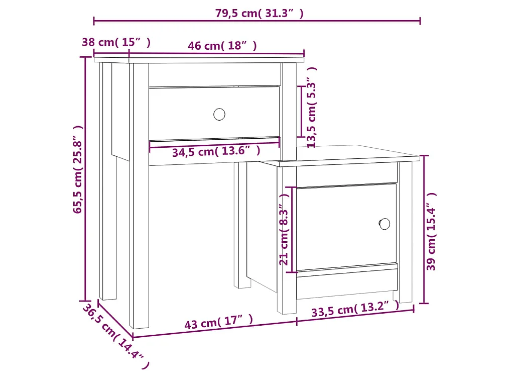 Comodini 2 pz 79,5x38x65,5 cm in Legno Massello di Pino