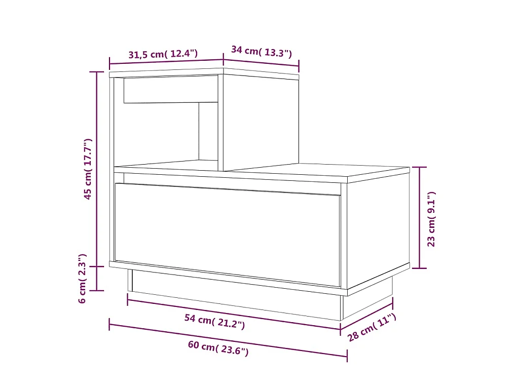 Mesita de noche madera maciza de pino 60x34x51 cm