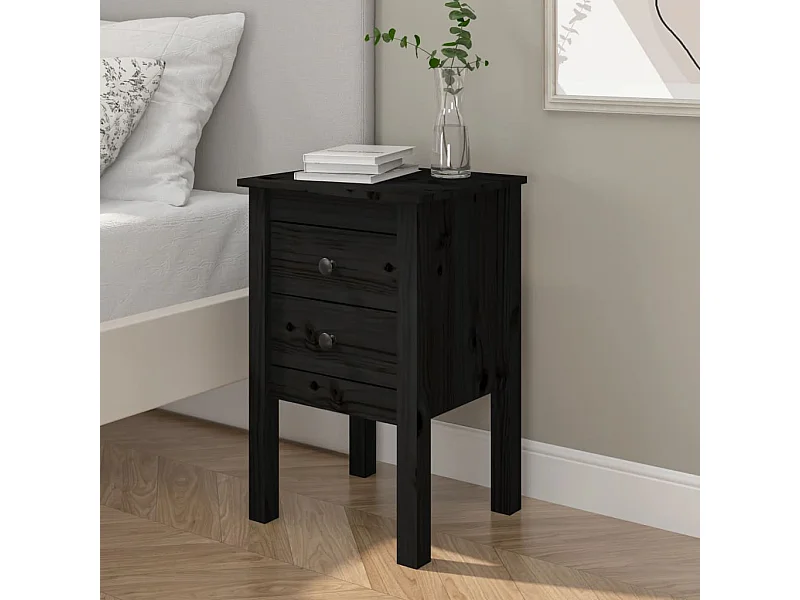 Mesa de cabeceira 40x35x61,5 cm madeira de pinho maciça preto