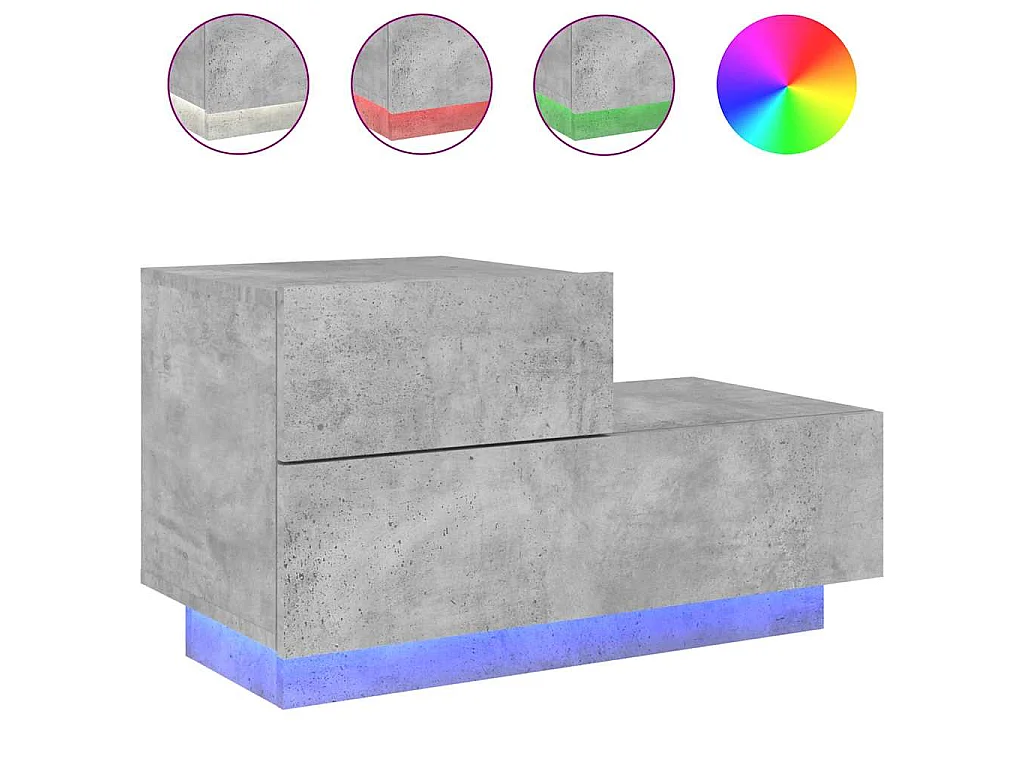 Table de chevet avec lumières LED gris béton 70x36x40,5 cm