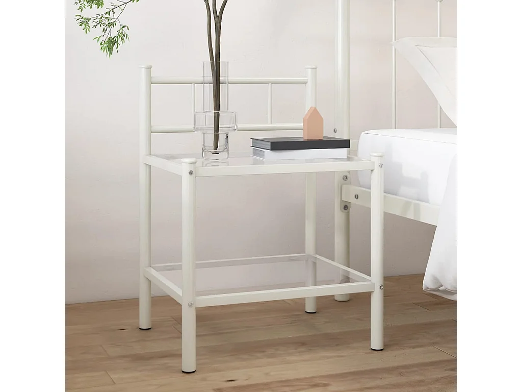 Table de chevet Blanc/transparent 45x34,5x60,5cm Métal et verre
