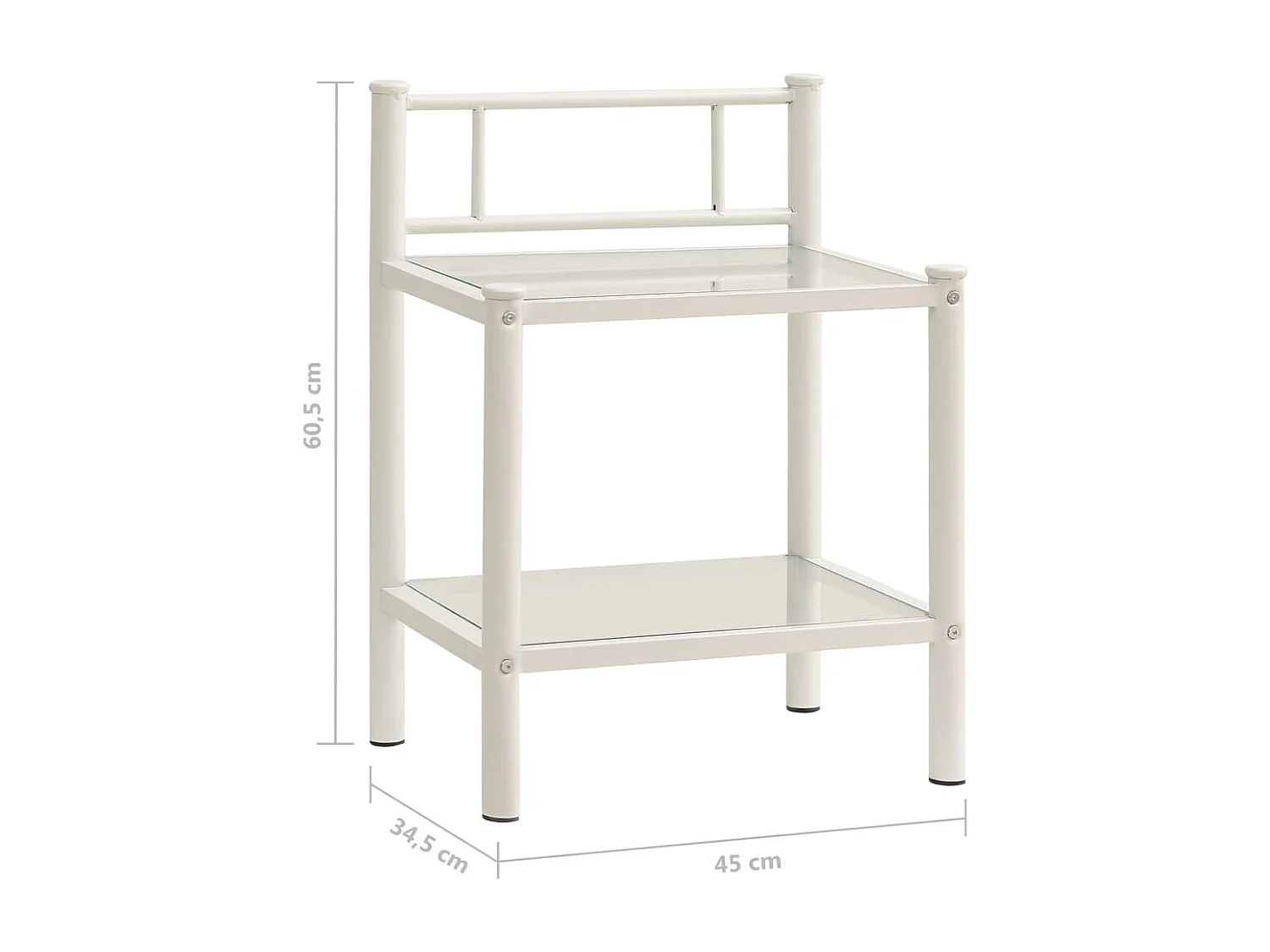 Table de chevet Blanc/transparent 45x34,5x60,5cm Métal et verre