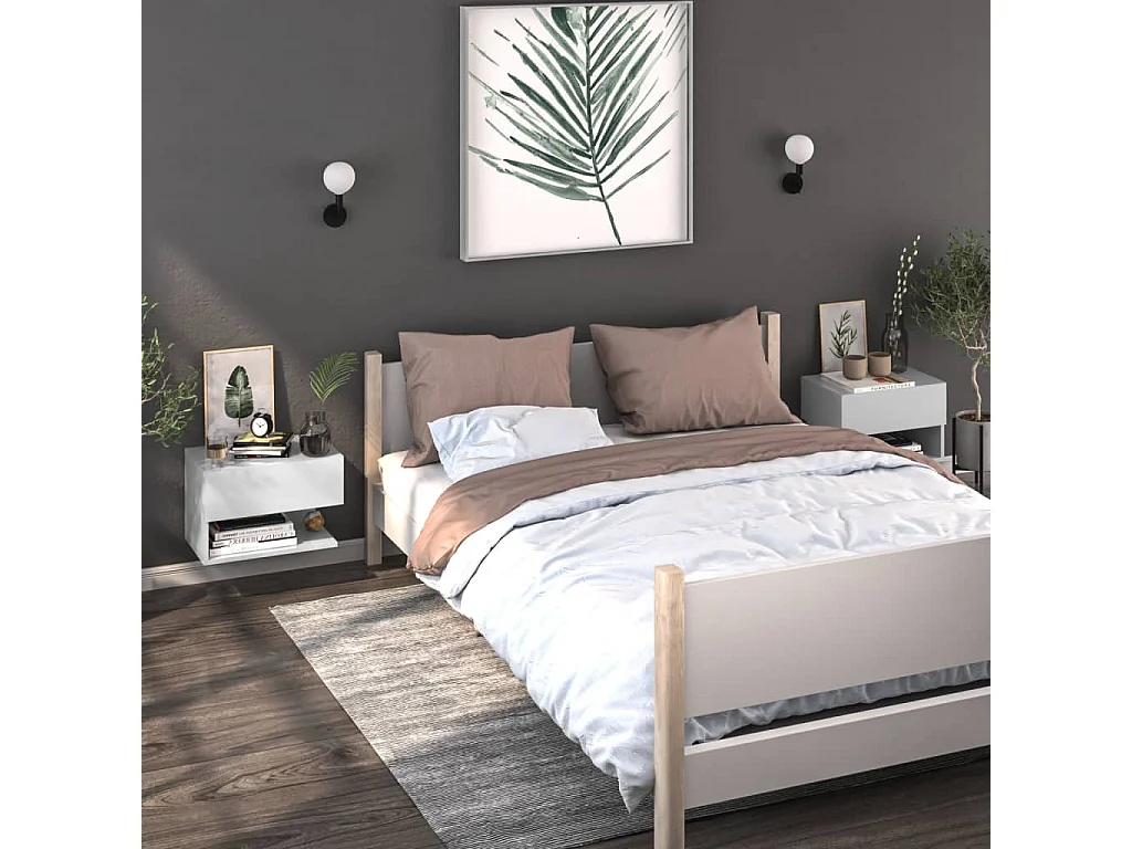 Tables de chevet murales 2 pcs Blanc