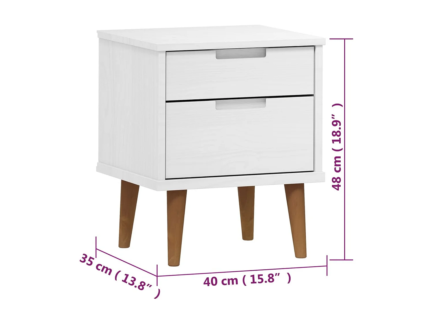 Mesa de cabeceira MOLDE 40x35x48 cm pinho maciço branco