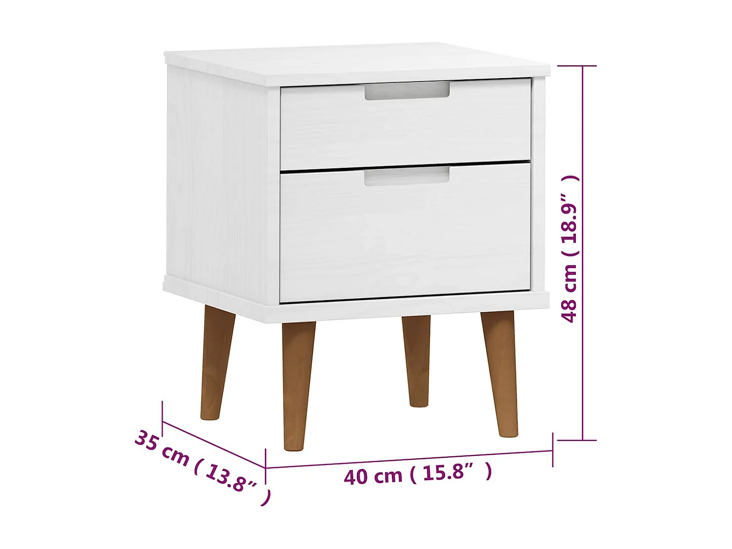 Table de chevet MOLDE Blanc 40x35x48 cm Bois de pin massif