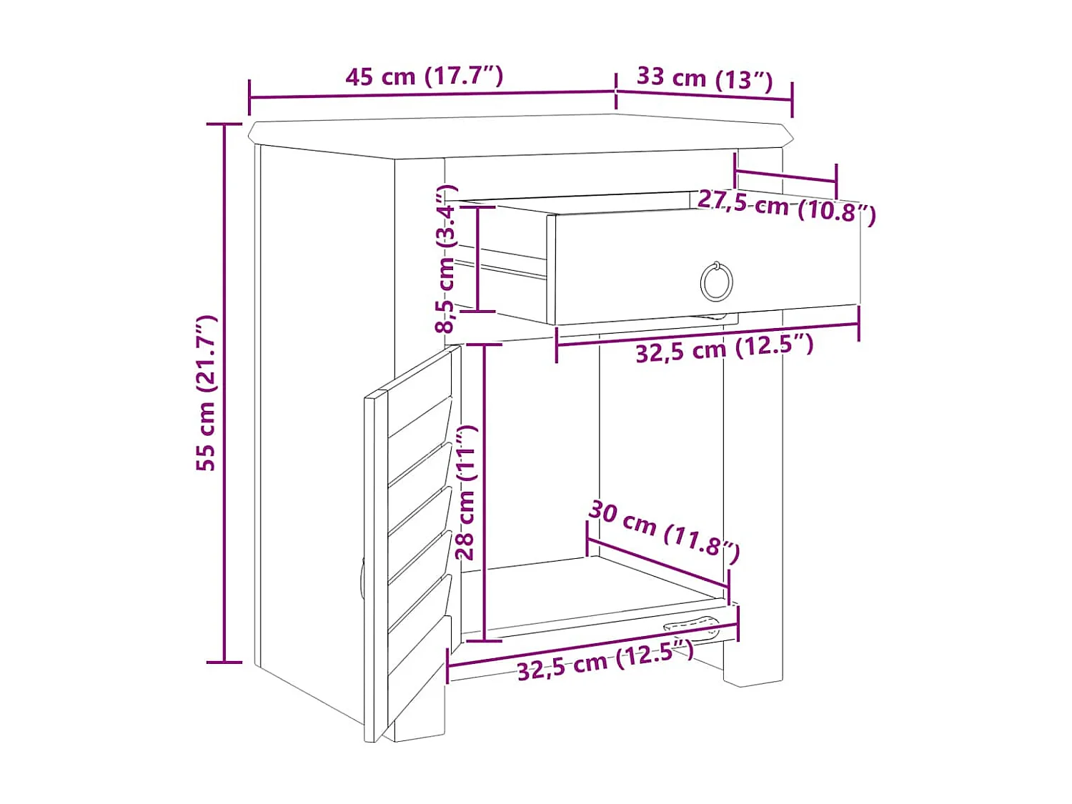 Table de coin avec 1 tiroir et 1 porte Bois de récupération