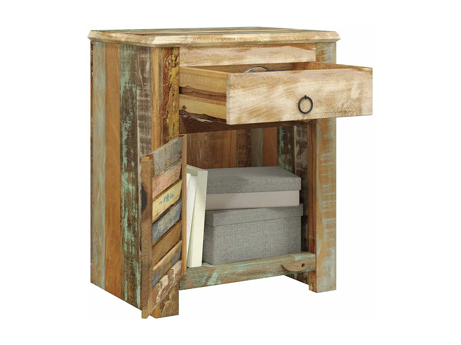 Table de coin avec 1 tiroir et 1 porte Bois de récupération