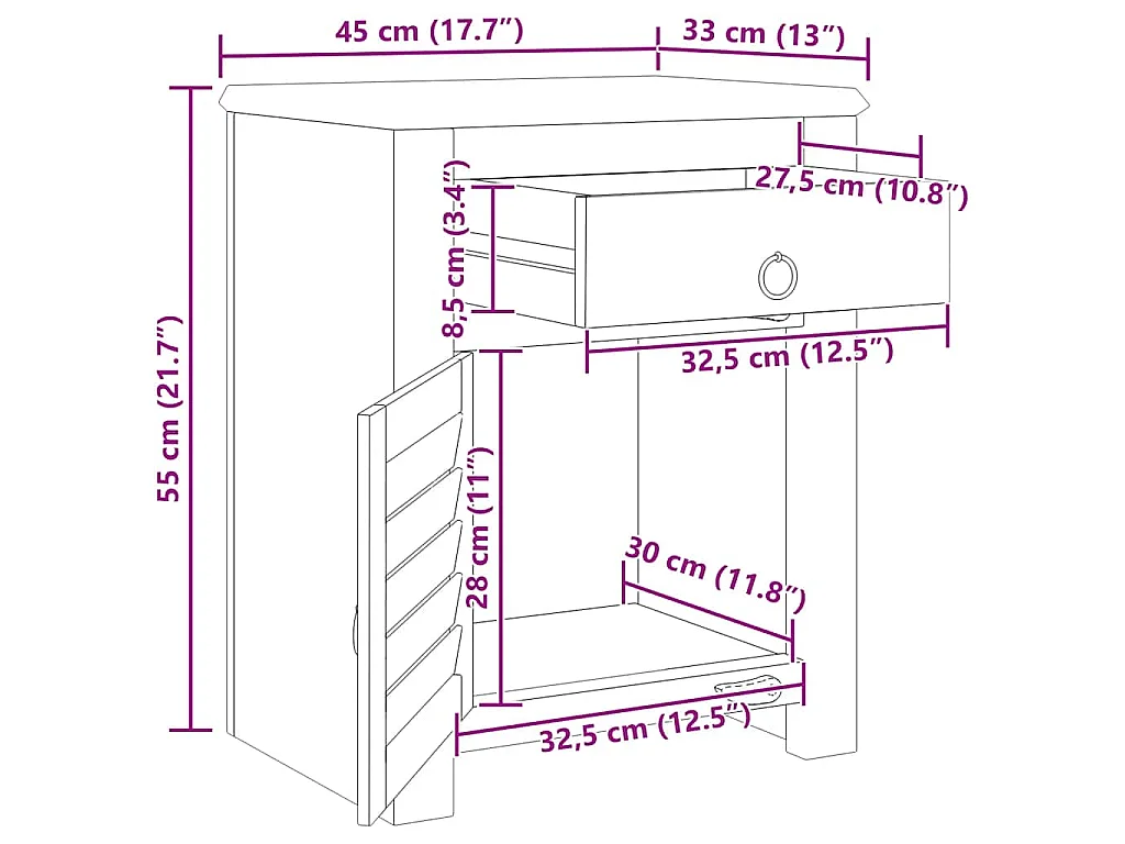 Mesa auxiliar con 1 cajón y 1 puerta madera reciclada