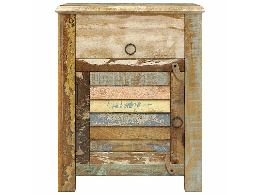 Mesa auxiliar con 1 cajón y 1 puerta madera reciclada