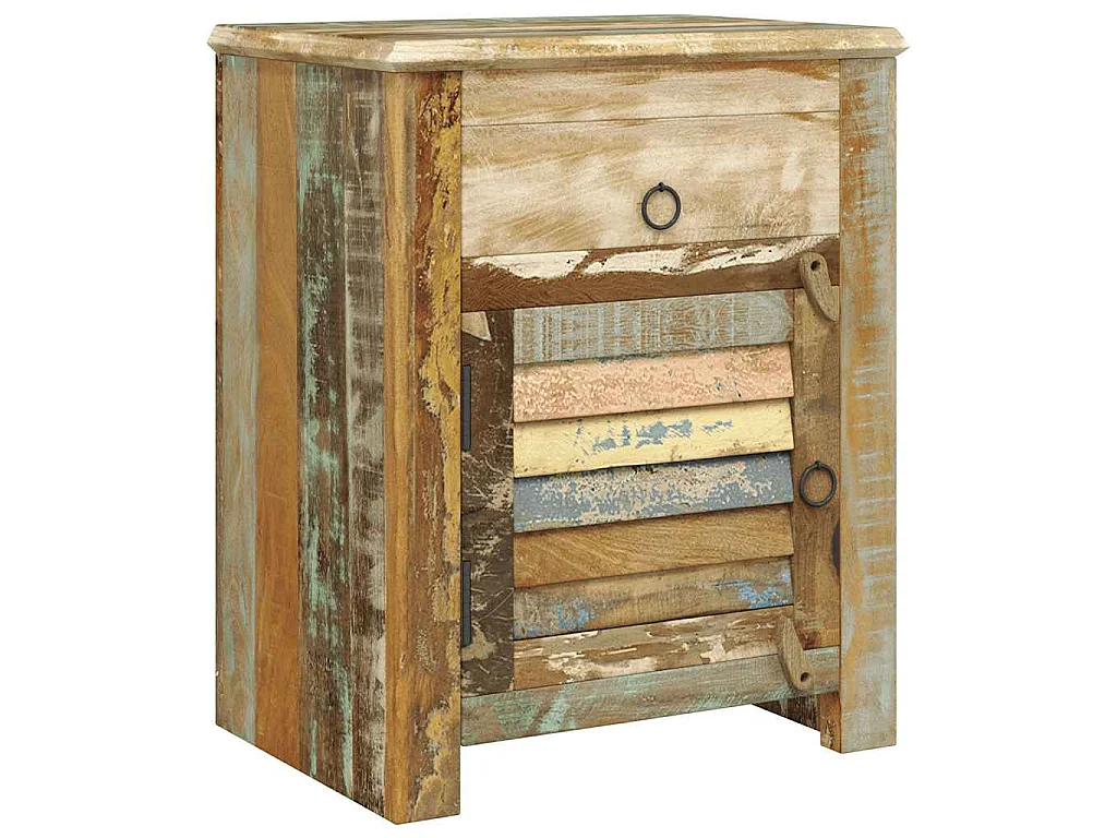 Mesa auxiliar con 1 cajón y 1 puerta madera reciclada