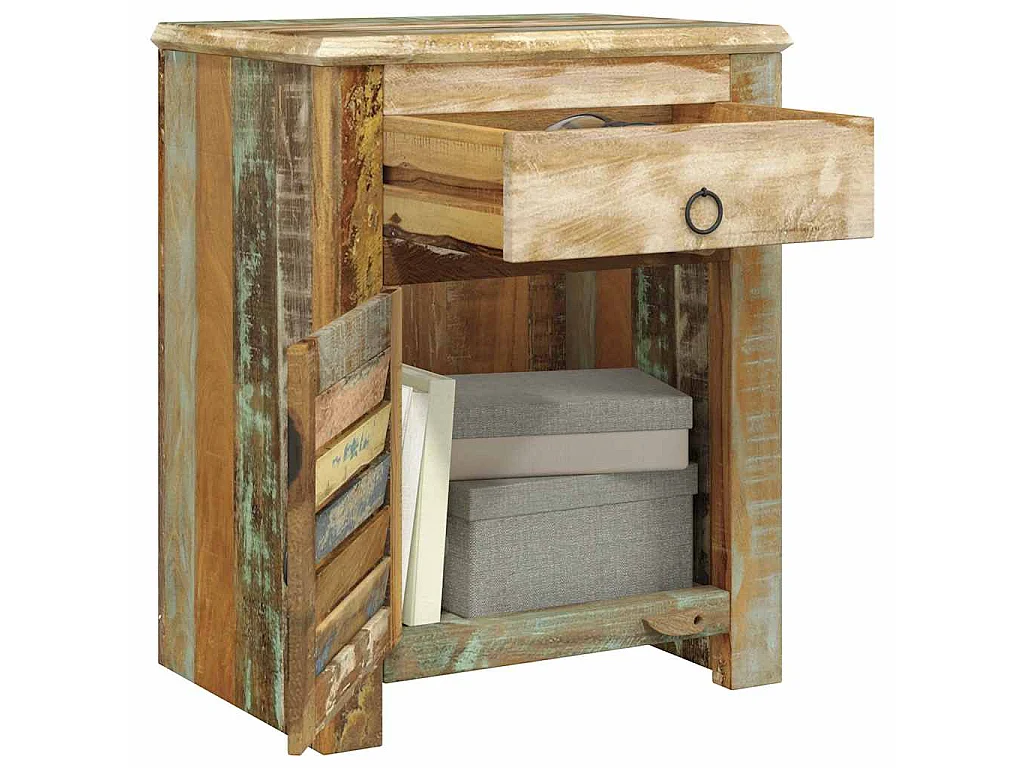 Mesa auxiliar con 1 cajón y 1 puerta madera reciclada