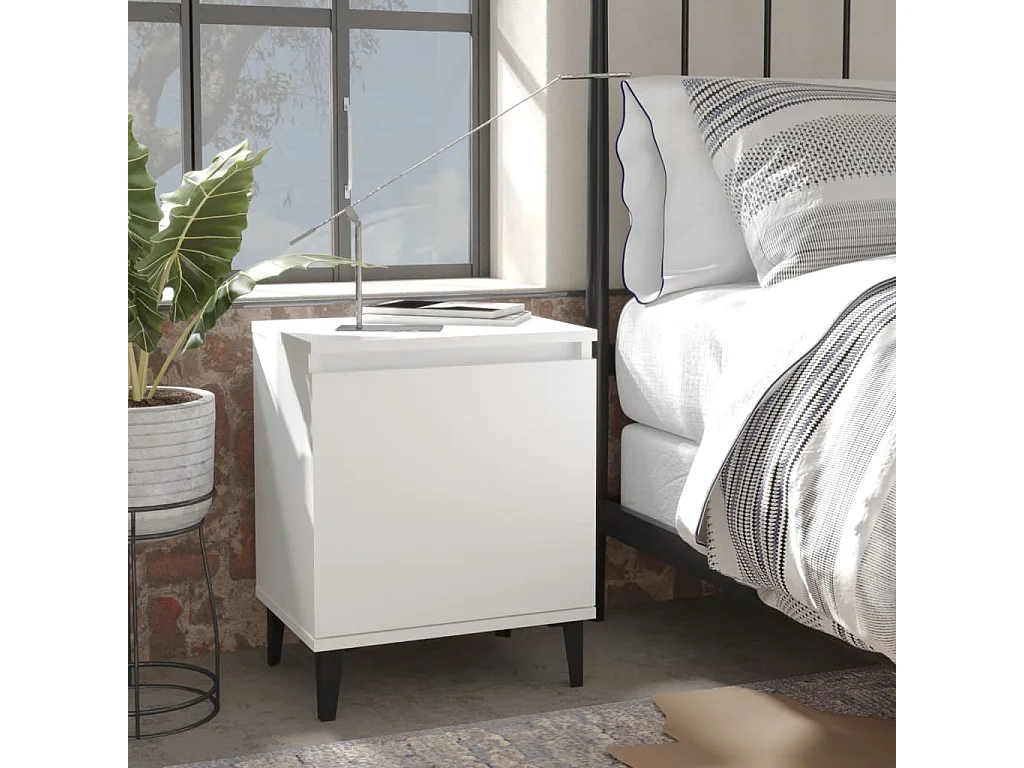 Comodini con Gambe in Metallo Bianco 40x30x50 cm