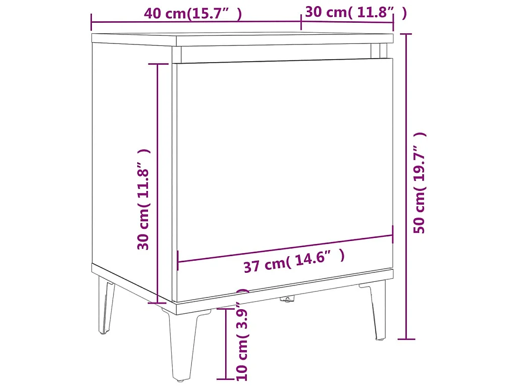Tables de chevet avec pieds en métal blanc 40x30x50 cm