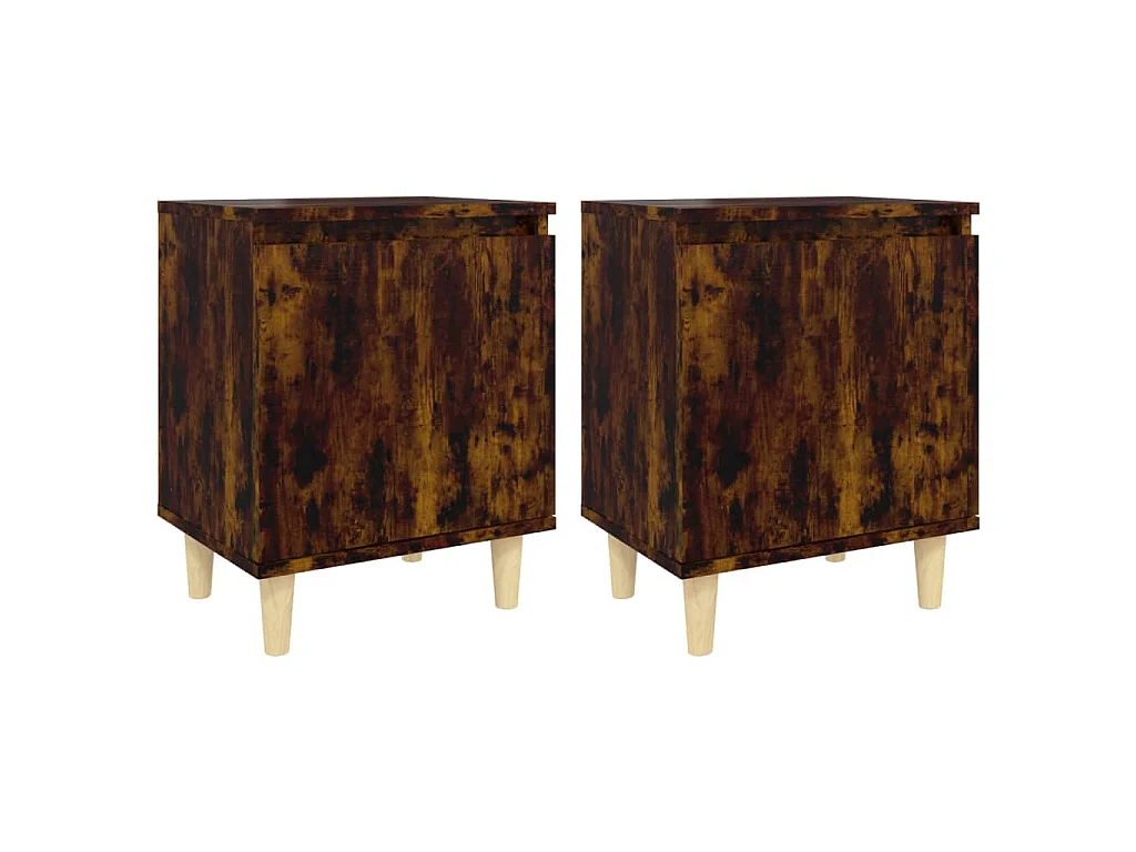 Tables de chevet et pieds en bois 2 pcs Chêne fumé 40x30x50 cm