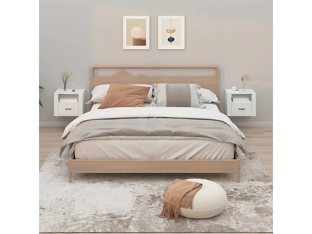 Mesitas de noche de pared 2 uds blanco 50x36x40 cm