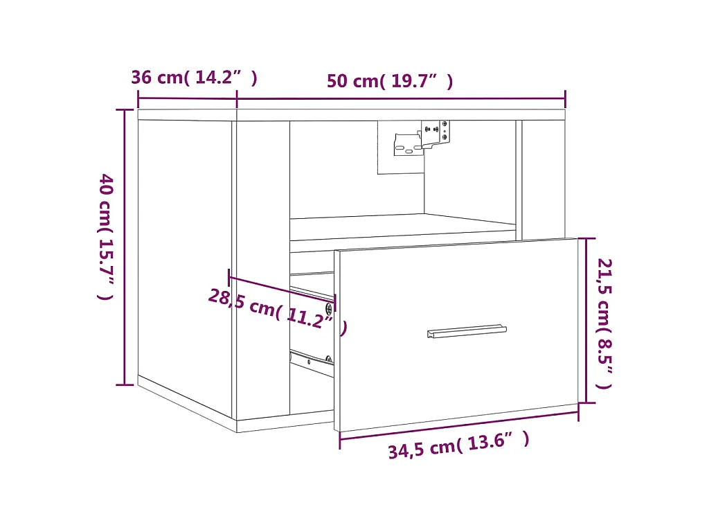 Mesitas de noche de pared 2 uds blanco 50x36x40 cm