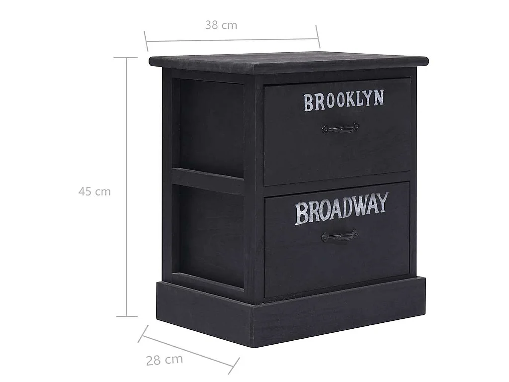 Table de chevet Noir 38 x 28 x 45 cm Bois de Paulownia