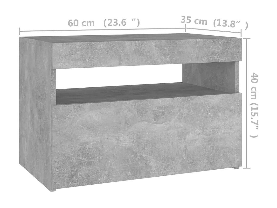 Table de chevet avec lumières LED gris béton 60x35x40 cm